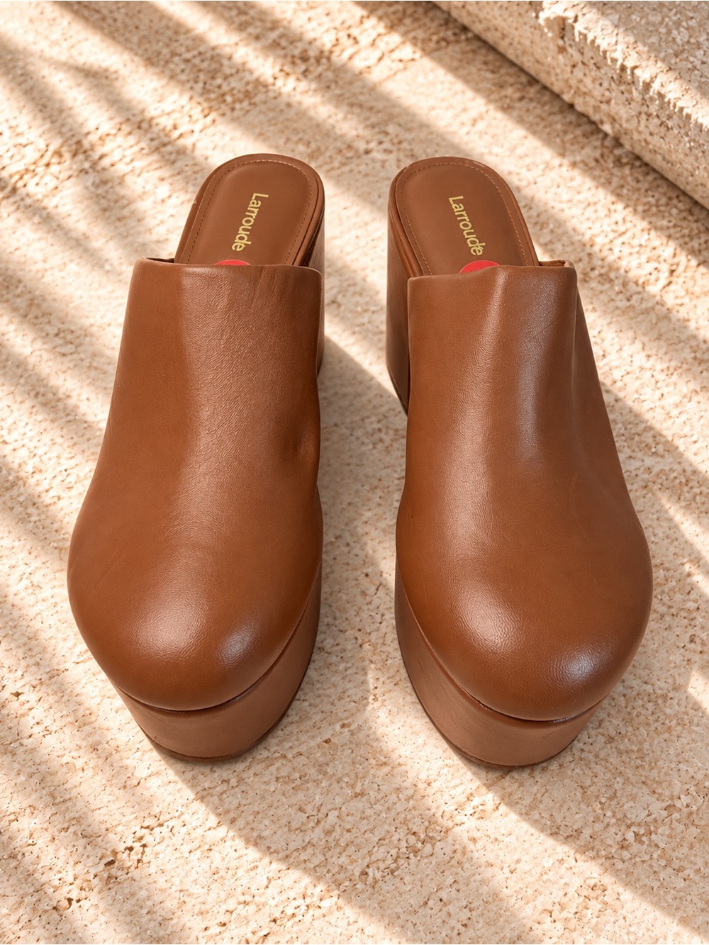 Larroudé Miso Platform Clogs Caramel Brown Leather Size 10 - Picture 5 of 10